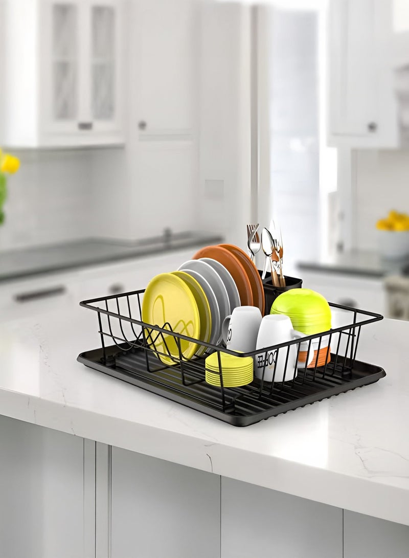 توشيونيكس رف تجفيف أطباق ذو طبقة واحدة مع صينية تصريف وحامل أدوات (T114611) - مصنوع من سلك حديدي مقاوم للصدأ وفولاذ كربوني، رف تجفيف موفر للمساحة يُوضع على سطح الطاولة للأطباق والأوعية والأكواب وأدوات المائدة - أبيض 43×31×14 سم - Image 3